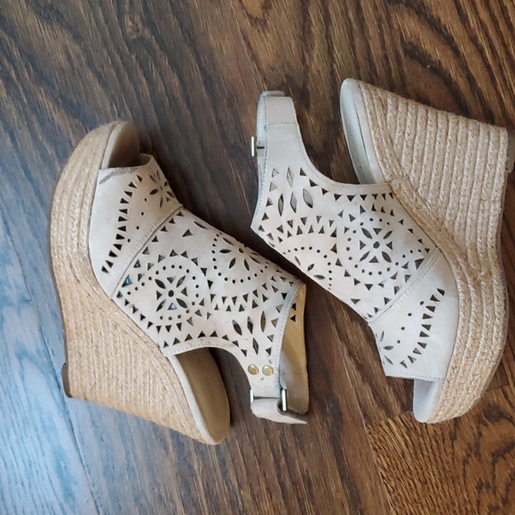 Marc Fisher Shoes - Marc Fisher Tan Leather Cutout Wedge Espadrille Sandals